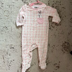Mud Pie Pink Gingham Bunny Pocket Footie